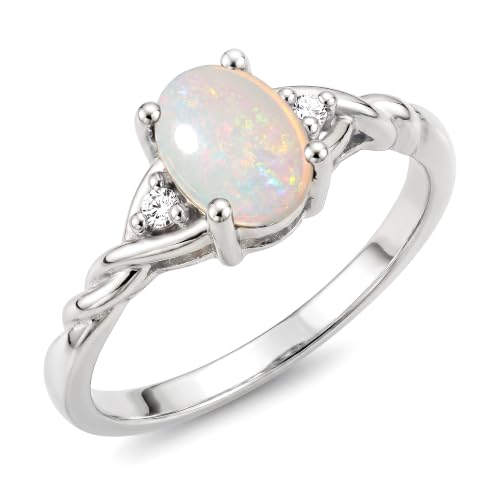 Image of Rylos Sterling Silver Classic Birthstone Ring - 7X5MM Oval Gemstone & Diamonds - Women's Jewelry, Sizes 5-10