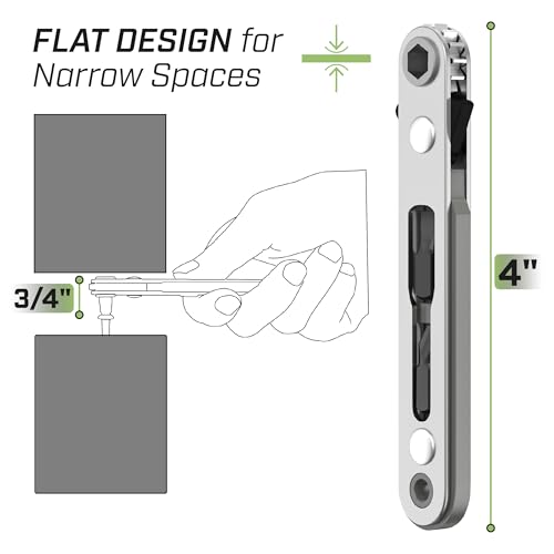 Image of Bates- Mini Ratchet Wrench, 1 /4 inch Magnetic 90 Degree Screwdriver, Gray, Low Profile Right Angle Screwdriver for Tight Spaces
