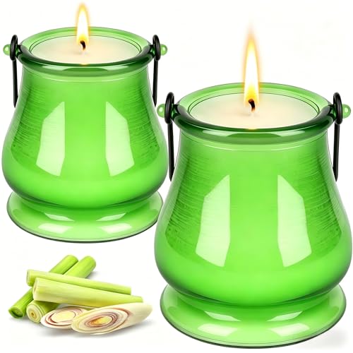 Citronella Candle Outdoor 120 Hour Citronella Candle Outdoors Citronella Scented Candles Set 2 Pcs Glass Jar Candle Set 100% Natural Soy Wax Candle Gift Set for Home Garden Patio BBQ Party