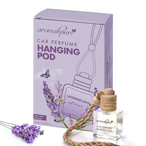 Aromahpure Premium Car Perfume Hanging Pod |10 ML |French Lavender Fragrance Car Air Freshener |Natural Fragrance Oils in Glass Bottle with Wooden Diffuser Lid |Last Upto 30 Days, IFRA Certified (Image - 1)