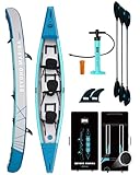 BEYOND MARINA aufblasbares Kajak für 3 Personen, Drop-Stitch Tandem Kayak Set für Erwachsene mit Paddeln, Sitzen, Pumpe, Finne & Tragetasche, robust & vielseitig, 460x81x55 cm