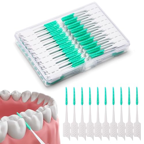 ACSKD 300 Pieces Interdental Brushes Braces Brush with Silicone Head Dental Tooth Flossing Toothpick Cleaners Tooth Tool Green