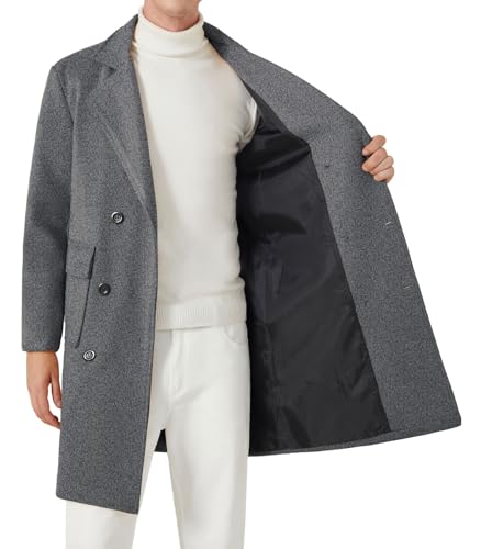 FTIMILD Mens Wool Blend Pea Coat Warm Winter Trench Coat Notched Lapel Double Breasted Overcoat3