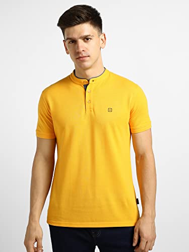 Image of Urbano Fashion Men's Solid Slim Fit Half Sleeve Cotton Polo T-Shirt with Mandarin Collar