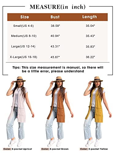 Zxzy Women Casual Sleeveless Open Front Tunic Vest Long Cardigan Tops Coat (X-Pocket Brown, Large) #TOP3