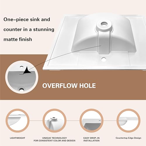 25"/31"/37" Solid Surface Polyurethane Resin Streamline Vanity Top With Sink, Durable, Consistent Color, Easy-to-Clean, Built-in Overflow (25"W x 22"D) by Vanity Atelier - Used condition - Image 9