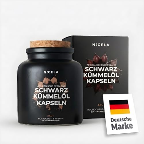 Nigela Schwarzkümmelöl Kapseln AKUT - Premium Kümmelöl hochdosiert - Schwarzkümmel Öl kaltgepresst & ungefiltert - Schwarzkümmelölkapseln aus afrikanischer Landwirtschaft - 180 Stück