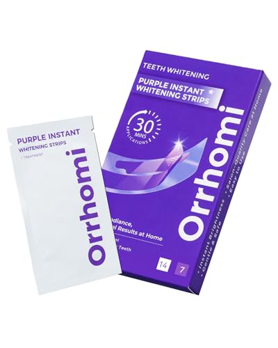 Image of Teeth Whitening Strips, Purple, Enamel Safe, Sensitive, 7 Treatments | Whitens Teeth, Purple Whitening Strips, Removes Yellow Stains and Bad Breath, Color Correction