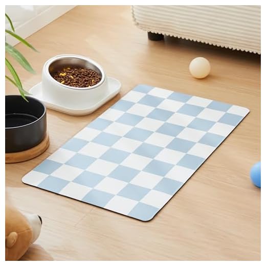 Ralxion Checkered Dog Feeding Mat, Absorbent Mats for Dog Food and Water Bowl, Dispenser, Retro Aesthetic Cute Blue Checkerboard Pet Placemat for Dogs, Cats, Puppy Accessories, 12" X 19”