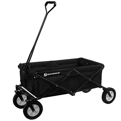 SONGMICS Garden Trolley, 97L Hand Trailer with Handle, 4 Reinforced Wheels with 2 360° Swivel, Capacity 80 kg, Foldable For Outdoor, Garden, Excursions, Black GHT03BK