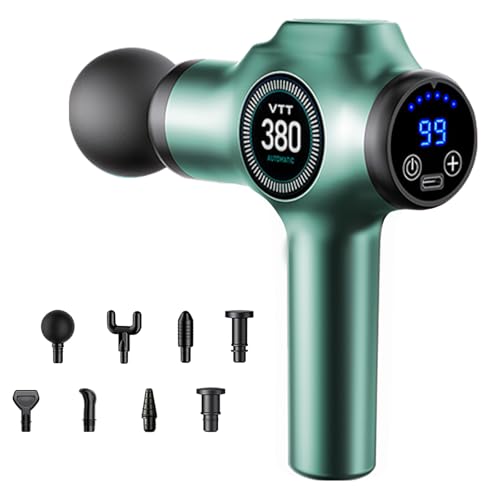 Massagepistole, Muskel Percussion massagegerät mit 99 Geschwindigkeiten,Massagepistole, Elektrische Handmassagegeräte, 9 Massageköpfen LCD Touchscreen,Rücken Massagegerät mit USB C Aufladung (Grün)