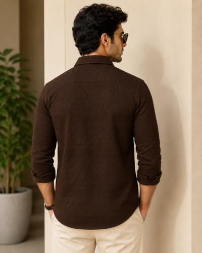 Image of The Kab's Men Casual Shirt | Textured Cotton Fabric Regular Fit Shirts for Men Stylish | Full Sleeve Shirt for Man | Comfortable Breathable Fabric | Perfect for Casual Office and Outing Wear