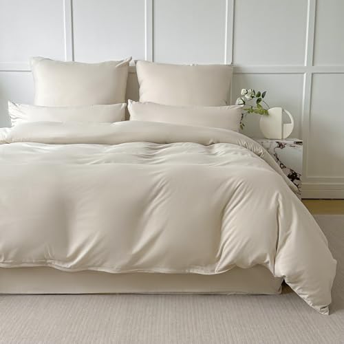 Amolavet Duvet Cover King Size 3 Pcs Set Beige Soft Microfiber Zipper