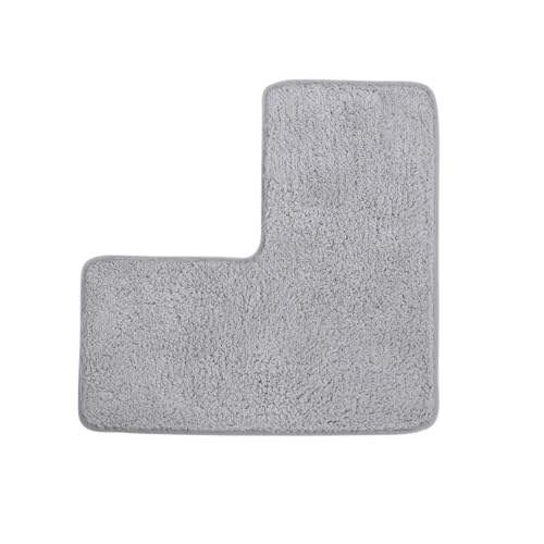 Tapis de bain absorbant en L gris antidérapant et confortable en microfibre - 2