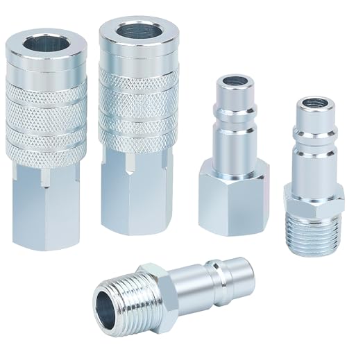 HOOTSUM 1/2 Air Hose Fittings Set High Flow 2PCS I/M Industrial Type Coupler with 1/2 FNPT 3PCS Plugs with 1/2 NPT 5PCS Steel Air Compressor Accessories Quick Connect Fittings 300PSI