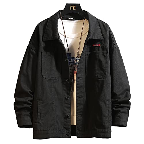 Image of DOSLAVIDA Men's Distressed Denim Jacket Unisex Button Down Jean Coat Casual Long Sleeve Trucker Hooded Jackets Outwear