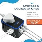 Ceptics Universal Travel Adapter, 45W International Power Adapter with PD & QC 3.0 Dual USB-C, 3 USB Travel Adapter Worldwide, Type I C G A Outlets 110V 220V A/C - EU Euro US UK (11-KU) - Image 4