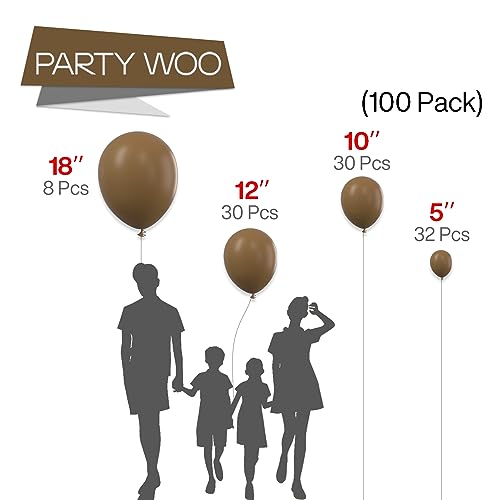 Image of PartyWoo Brown Balloons 100 pcs Different Sizes of 18 12 10 5 Inch Boho Neutral Coffee Dark Brown Balloon Arch Kit Garland for Wedding Baby Shower Gender Reveal Birthday Party Decorations Brown-F09