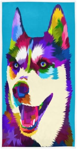 フェイスタオル おしゃれ かわいい 犬柄 ハスキー スポーツタオル ジム ヨガ 柔らか肌触り 吸水 速乾 抗菌防臭 ギフト用 約76×38cm 子供用