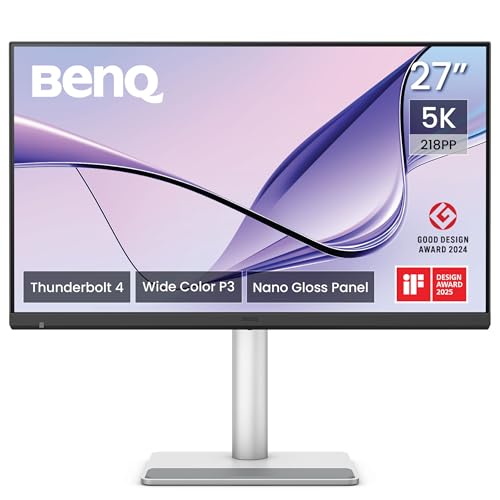 BenQ MA270S 27” 5K 5120x2880 Nano Gloss Monitor for Mac Creators, Dual Thunderbolt 4 96W/15W, Mac Color, Daisy Chain, KVM, Brightness & Volume Control on Mac, Height & Tilt Adjustment, P3 Color Gamut