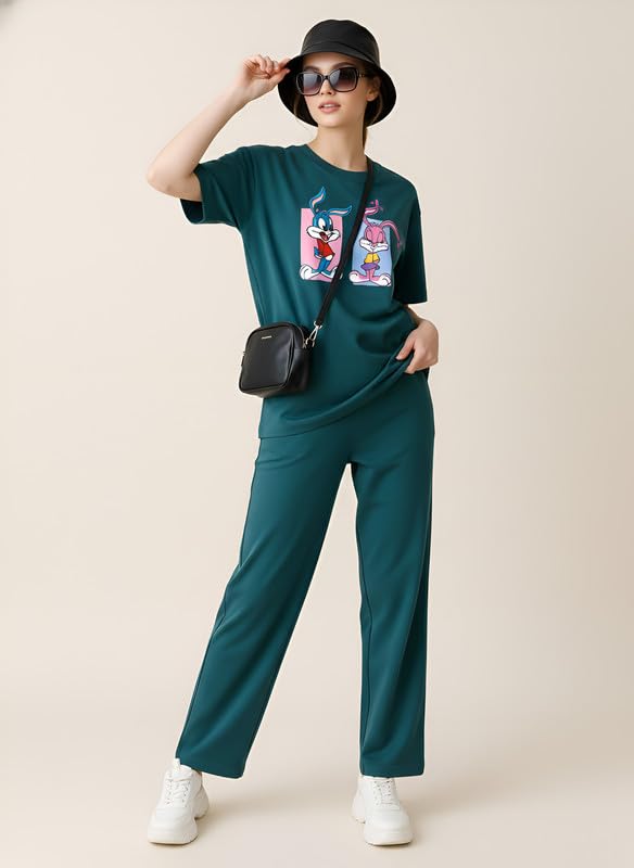 Image of My Swag Women Casual Nightwear Co-Ord Set | Soft Cotton T-Shirt & Pajama with Cartoon Print | Home Wear & Sleep Wear for Ladies