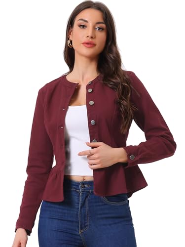 Veste en jean péplum bordeaux pour structurer la taille sans col XS