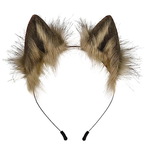 Bakermiche Diadema de orejas de gato de piel sintética hecha a mano con orejas de zorro peludas, orejas de lobo esponjosas, para mujer, disfraces de cosplay, disfraz de Halloween para niños y adultos