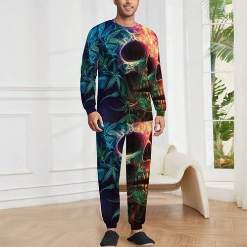Skull Weed Leaf Smoke Pajama Set Long Sleeve Lounge Sets Sleepwear 2 Pjs Nightwear for Men Women2