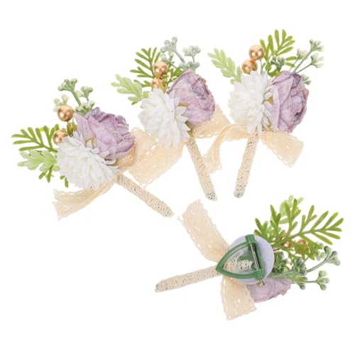 Boutonnières violettes résistantes à la décoloration pour costume | Accessoires légers 4 pièces