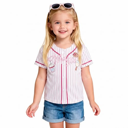 Image of Hawaiian Baseball Jersey for Toddler Girls Summer Vacation Theme Park Outfit Short Sleeve Button Down Shirt