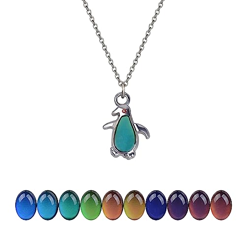 AINILOVE Ocean Color Changing Necklace Temperature Sensing Necklaces Color Changing Mood Jewelry for Women Sea Animal Lover Gifts (Penguin Necklace)