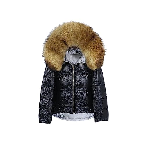 Chaqueta de Invierno para Mujer, Abrigo de Piel auténtica, Cuello de Piel de Zorro Natural, Abrigo Corto Suelto de plumón, Pato Blanco Plateado, Ropa en Ambos Lados