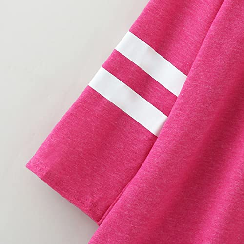 Mercatoo Túnica infantil para meninas com gola redonda ultra macia cor sólida manga longa listrada c
