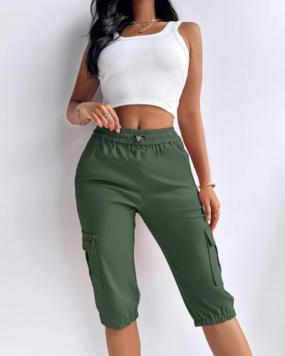 Capri Pants for Women Casual Summer Cotton Linen Elastic Waist Cargo Pant Cropped Sweatpants with Pockets 2025 New3