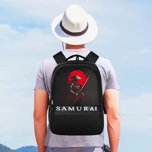Image of Half Moon Samurai Anime School Bags for Boys Men | Laptop Bag for Man | College Bag for Boys | Backpack Bag for Man Students use with Laptop Compartment & Small Pockets inside (Black & Red)