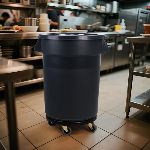 Yelud 32 Gallon Outdoor Trash Can with Wheels, Rolling Trash Can with Lid & Sturdy Handle, Commercial Round Trash Cans, Outdoor Garbage Can for Kitchen, Garage, Backyard and Patio (32 Gallon, 1 Pack)