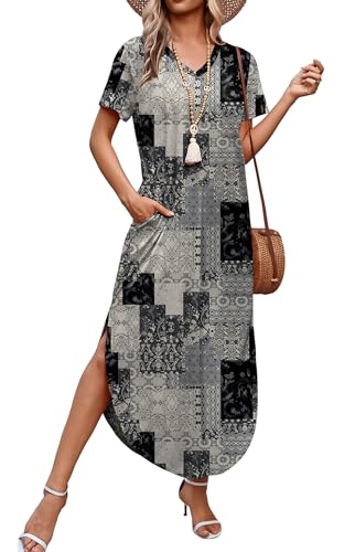 Image of WIHOLL Women's Summer Short Sleeve Dresses Maxi Dress Vacation Beach Sundresses 2026 with Pockets