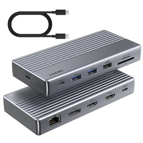 Estación de acoplamiento USB C 11 en 1 con HDMI dual y DP para conectar tres monitores a la laptop