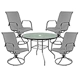 Garden Elements Sienna Outdoor Collection Patio Set, 40-inch Glass Top Steel Table with 4 Chairs, Gray (5-Piece Set)