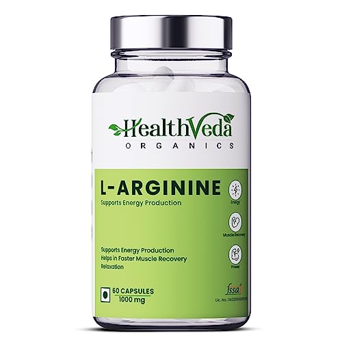 Health Veda Organics L Arginine 1000 mg with Chromium Picolinate | 60 Veg Capsules | Good for Muscle Growth, Stamina, Recovery, Immune Booster & Energy | For Both Men & Women Health Veda Organics L Arginine 1000 mg with Chromium Picolinate | 60 Veg Capsules | Good for Muscle Growth, Stamina, Recovery, Immune Booster & Energy | For Both Men & Women