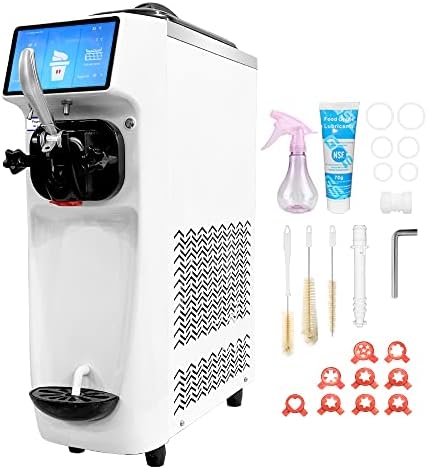 GSEICE Commercial Ice Cream Maker Mchine For Home, 7 Inch LCD Touch Screen 4.2 to 4.7 Gal/H Soft Serve Machine with Pre-cooling,1050W Countertop Soft Serve Ice Cream Machine With 1.6 Gal Tank