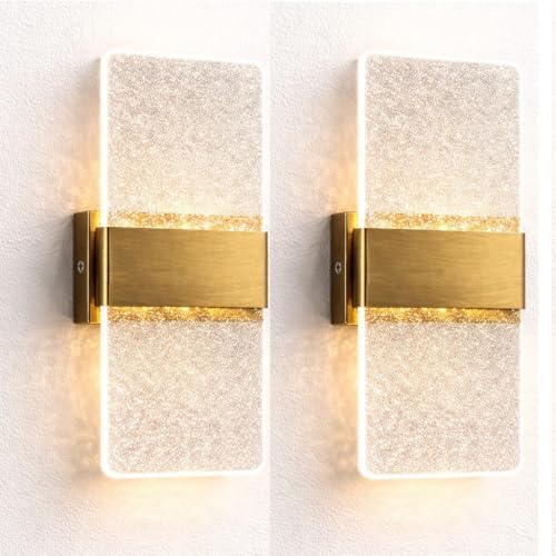 Jetima Modern LED Wall Sconce, Gold & Crystal Acrylic, Set of 2