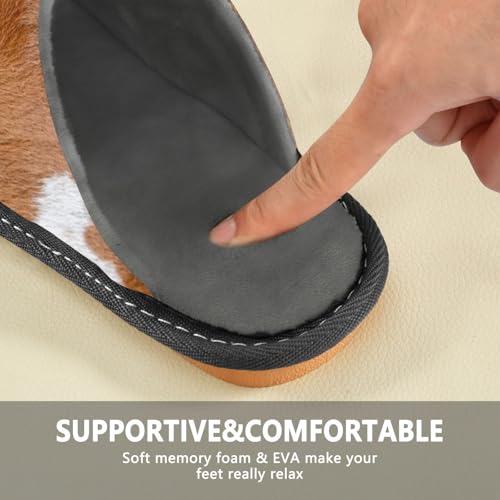 GuoChe Ladies Memory Foam Slippers Women Sleepers Brown Cow Print3