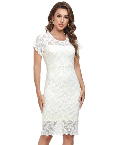 Image of Atnlewhi Womens Vintage Lace Floral Off Shoulder Elegant Swing Dresses A-line Mini Dress for Party Cocktail Wedding