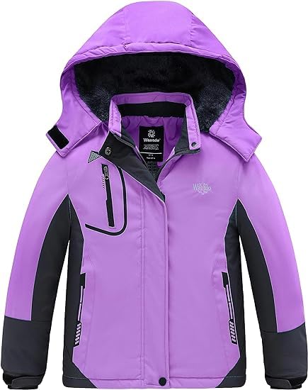 Wantdo Giacca da Sci Montagna Invernale Parka da Neve Caldo con Cappuccio Cappotto da Snowboard Giubbotto Impermeabile Bambina