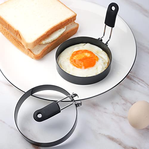 Stainless Steel Nonstick Egg Rings - Set of 4, 3.5 Inch Round Egg Mold for Frying and Griddle, Black, 4 Packs 3.5" - Image 4
