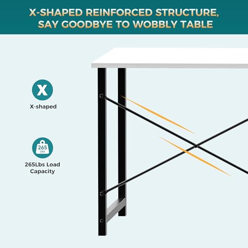 Image of DUMOS 47 Inch Computer Desk for Home Office, Modern Study Work Table Simple Modern Style for Bedroom Small Space, Writing Desks with X-Shaped Reinforcement, Wood White