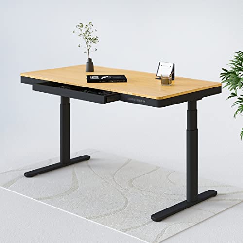 FLEXISPOT Q8B Bureau Assis Debout Électrique avec Plateau en Bambou 140x70cm Bureau Réglable en Hauteur à 2 Moteurs 3 Colonnes avec Tiroir et Chargeurs USB, Gestion des Câbles, Noir Cover