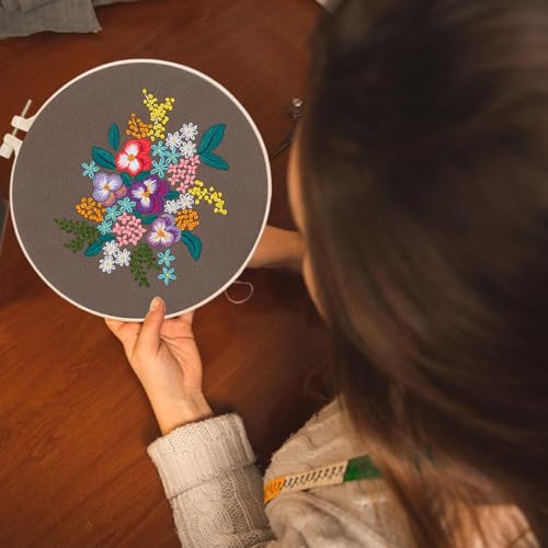 Kit de bordado floral,Kit de bordado para iniciantes | Kit de bordado floral pequeno | Conjunto de b
