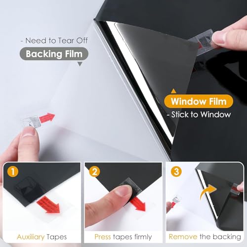 Image of CREON One Way Privacy Window Film, Sun Blocking Heat Control Anti UV Static Cling for Windows Office Door (24 x 150 Inch) Black